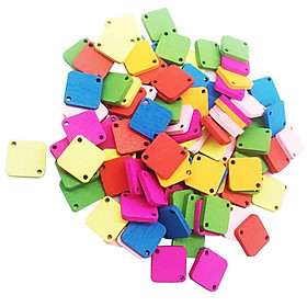 100 Pieces Mixed Color 2 Holes Wooden Square Buttons for DIY Sewing Scrapbooking Crafts