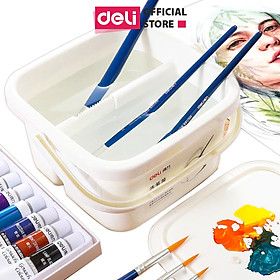 Xô rửa cọ vẽ 2 ngăn bằng nhựa Deli - Kèm nắp - 1 chiếc - 73874