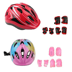 14 Pieces Kids Boy Girl Roller Skating   Knee Elbow Pad Wrist Guard  Pink and Red