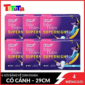 Combo 6 Băng Vệ Sinh Diana Super Night Có Cánh 29cm (Gói 4 Miếng)