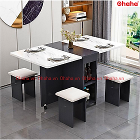 Mua  Kèm Ảnh Thực Tế - Miễn phí vận chuyển & Lắp đặt  BÀN ĂN GẤP GỌN THÔNG MINH CÓ GHẾ BỌC NỆM VÀ BÁNH XE OHAHA - BA024