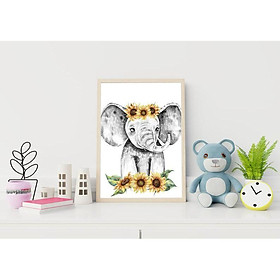 Mua Tranh treo tường | Tranh cho bé-Elephant with Sunflowers Print for Nursery Decor 75   tranh canvas giá rẻ