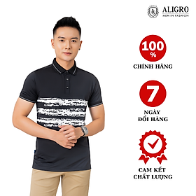 Áo Polo đen phối kẻ ngang Aligro ALGPLO73