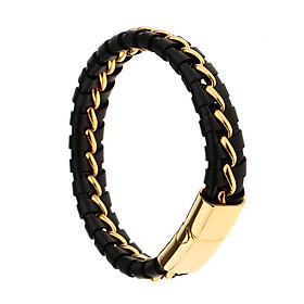 Braided Black Punk Leather Braided Bracelet Stainless Steel Clasp Gothic Mens Bangle Charms