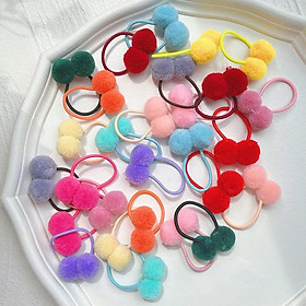 Set 2 dây cột tóc gắn quả bông màu sắc xinh xắn cho bé gái - Xanh