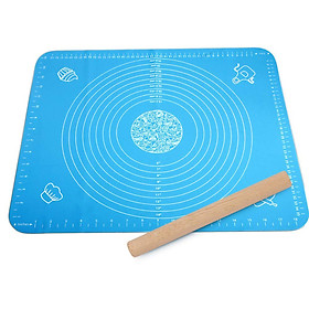 Mua Combo Tấm Lót Nhào Bột Chống Dính SIlicon 40x50cm Và Cán Lăn Bột Gỗ 30cm