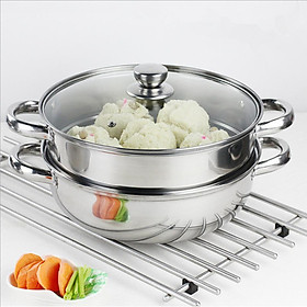 Mua NỒI HẤP 2 TẦNG INOX KÈM ĂN LẨU NẮP KÍNH 28CM