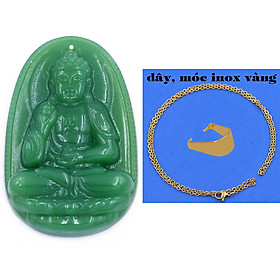 Mặt dây chuyền Phật A di đà đá xanh 2.2 x 3.6cm ( size trung ) kèm vòng cổ dây chuyền inox + móc inox, Phật bản mệnh - Phật Thiên thủ thiên nhãn