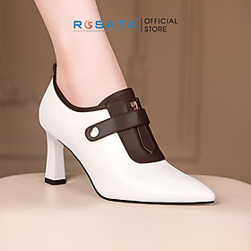 Giày bốt cổ thấp nữ đế vuông 6 phân mũi nhọn phối kiểu khóa kéo ROSATA RO617 ( BẢO HÀNH 12 THÁNG ) - TRẮNG
