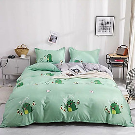 Bộ chăn ga gối cotton PLQH - Khủng Long Yummy -Tặng 1 móc khóa Houston
