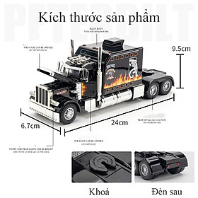 Đồ chơi mô hình xe đầu kéo kiểu Mỹ Heavy Truck bằng hợp kim có nhạc và đèn LED chạy xung quanh tỷ lệ 1:24