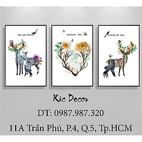Mua Tranh treo tường Canvas trang trí uyên ương 4 3 tấm 40x60cm ( kèm theo khung )