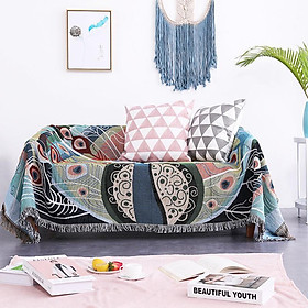 Thảm Chăn Thổ Cẩm, Vintage Phủ Sofa,Thảm Trải Sàn, Trải Bàn, Chăn Đắp TVT06 160x220 cm - Trang Trí Phòng Khách, Phòng Ngủ, Làm Quà Tặng Tân Gia, Sinh Nhật (Nội Thất)