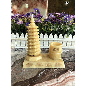 Mua Tháp văn xương 9 tầng và ống trúc đựng bút phong thủy đá ngọc hoàng long - Cao 15cm và 18cm