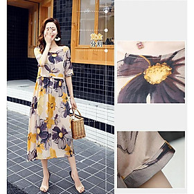 Đầm nữ [Hỗ trợ đổi size nếu không vừa] Đầm suông thon dáng hoa cúc vàng