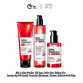 Bộ 3 sản phẩm tái tạo, mờ sẹo trắng da some by mi snail truecia cleanser, toner serum full size