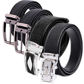 HJ4501-02-03-04 - Thắt lưng nam da cá đuối Huy Hoàng màu đen