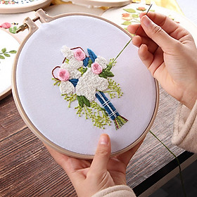 Cross Stitch Embroidery Starter Kit - Bouquet Pattern Handmade Arts for Home Hangs or Decor