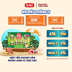 Hộp yến sào Ngon Lành 15% tổ yến nguyên chất chưng sẵn Yến Việt, vị trái cây nhiệt đới/ vị hạt sen táo đỏ, 6 lọx70ml