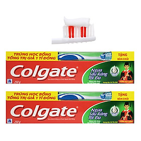 Combo 2 Hộp Kem Đánh Răng Colgate Ngừa Sâu Răng Tối Đa 250g - Sản Phẩm Chính Hãng Tặng Kèm Bàn Chải Lông Tơ Mềm