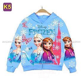 Hình ảnh Áo khoác cho bé gái hình Elsa & Anna từ 10-43kg - Thun cotton da cá - - Áo có nón đôi và túi đựng quà