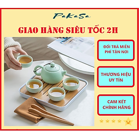 Mua Bộ Bình Trà Tráng Men Mờ Có Túi Đựng Đi Du Lịch Tiện Lợi Gồm 1 Ấm Trà  4 Tách (Tặng Kèm Khăn Lau Và Gắp Tre) PaKaSa - Hàng Chính Hãng