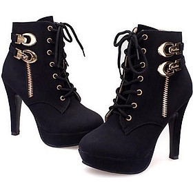 Giày boot nhung nữ cổ cao gót nhọn phong cách Hàn Quốc B040