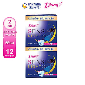 Bộ 2 Gói Băng Vệ Sinh Diana Sensi Ban Đêm 29cm Gói 12 Miếng