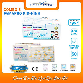 [COMBO Ưu Đãi] 3 Hộp Khẩu Trang Y Tế Trẻ Em Cao Cấp FAMAPRO - 3 Lớp/Kháng Virus, Lọc Khuẩn, Bụi, 99% Tốt Nhất / [MAX KID Chính Hãng - Hộp 50 Cái