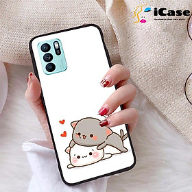 Ốp lưng iCase dành cho Oppo Reno 6Z 5G chất liệu viền dẻo lưng cứng nhám TPU có hai lỗ xỏ dây đeo in nổi 4D hình bộ sưu tập Cat Cute 09