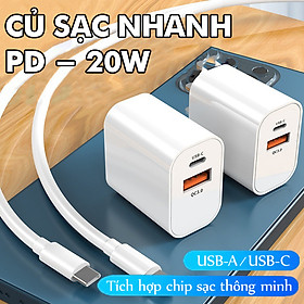 Củ sạc nhanh PD 20W QC 3.0, Chip sạc thông minh, không nóng- D1544