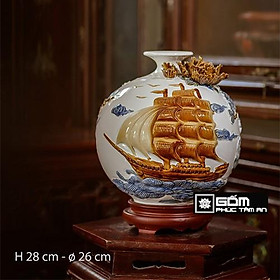 Mua Bình hút lộc  lọ hoa hút tài lộc thuận buồm xuôi gió gốm sứ bát tràng màu trắng cao 22cm