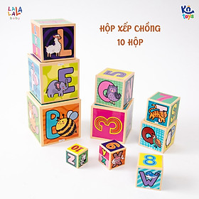 Đồ Chơi Tháp Xếp Chồng Bụng Bự Hình Khối 10 hộp Cho Bé từ 1-5 tuổi Alphabet Nesting and Stacking Blocks - Lalala Baby 