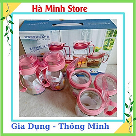 COMBO SET 5 Hũ Gia Vị Thuỷ Tinh Màu Hồng
