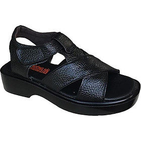 Hình ảnh Dép sandal nam Trường Hải da bò cao cấp mềm mại không bong tróc màu đen đế PU siêu nhẹ cao 5cm SDN001