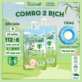 COMBO 2 Bịch tã/bỉm DÁN Nano Bamboo sợi tre M/L/XL/XXL/XXXL (112+6 Miếng) tiết kiệm 60k kèm quà tặng
