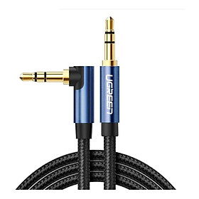 Mua Cáp bẻ góc 90 độ 3.5mm mạ vàng 24K đầu màu xanh bọc kim loại chống nhiễu  1.5M màu đen Ugreen 112AT60180AV Hàng chính hãng