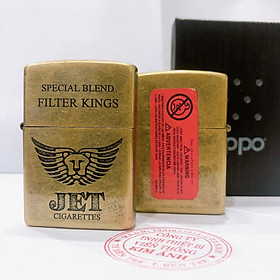 Bật lửa Zip po khắc chìm JET CIGARETTES Màu vàng loại giả cổ - Vỏ đồng có tem đỏ