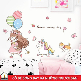 Decal dán tường, tủ quần áo CÔ BÉ BONG BÓNG - Trang trí phòng bé