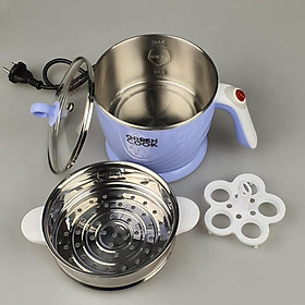 Ca nấu lẩu, nấu mì đa năng mini có tầng hấp ( giao màu ngẫu nhiên) Greencook 600W, dung tích 1.2L-Hàng chính hãng