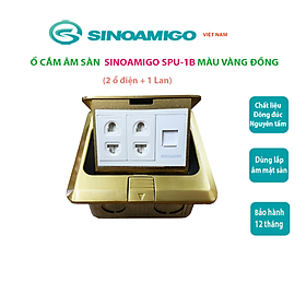 Ổ cắm điện âm sàn Sinoamigo SPU-1B màu vàng đồng, chất liệu đồng đúc nguyên tấm, hạn chế oxy hóa, module lắp theo yêu cầu: Điện, lan, tel, HDMI, GA, USB