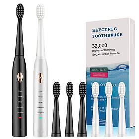 Bàn chảy đánh răng điện, dụng cụ vệ sinh chăm sóc răng miệng bằng điện chính hãng Electric Toothbrush , Tự động 5 Chế Độ Công Nghệ Sóng Âm, Kèm 4 đầu Bàn chải