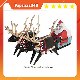 Mô hình giấy Lễ hội Giáng Sinh Ông già NOEL trượt tuyết Santa Claus in his Sleigh