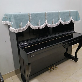 KHĂN PHỦ ĐÀN PIANO CƠ MÀU XANH VẢI DÀY MỀM MỊN PHỐI TUA RUA HỌA TIẾT HÌNH THOI