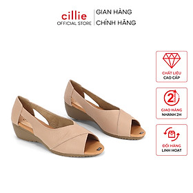 Giày đế xuồng Cillie da thật hở mũi cao 5cm 1192