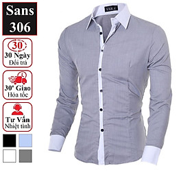 Áo sơ mi nam dài tay Sans306 trẻ trung thời trang đen trắng xám đẹp độc lạ hàn quốc cổ bẻ slimfit công sở somi