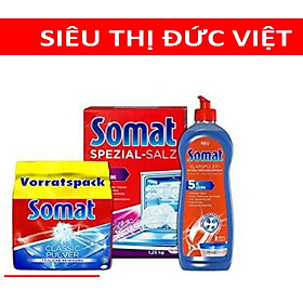 Combo Bột rửa bát somat 1.2kg + muối rửa bát somat 1.2kg + nước rửa Bát somat 750ml giúp làm bóng và khô dùng cho máy rửa bát nhập khẩu đức