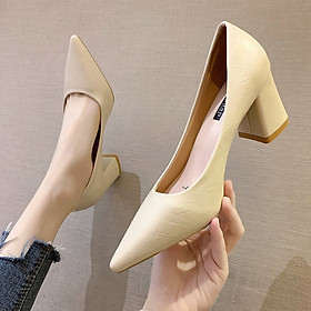Giày cao gót nữ SORAS phong cách Hàn Quốc 7p gót vuông mũi nhọn hàng siêu đẹp chất lượng cao Y16 (Kiểu dáng ôm chân, đi thoải mái, chất da PU)