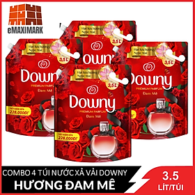 [Nguyên thùng] Combo 4 túi Nước xả vải Downy Đam mê (Đỏ) túi 3.5L X4