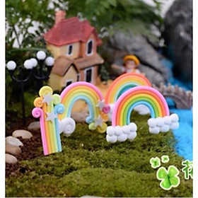 Phụ kiện tiểu cảnh cầu vồng trang trí terrarium, sen đá, xương rồng, charm slime